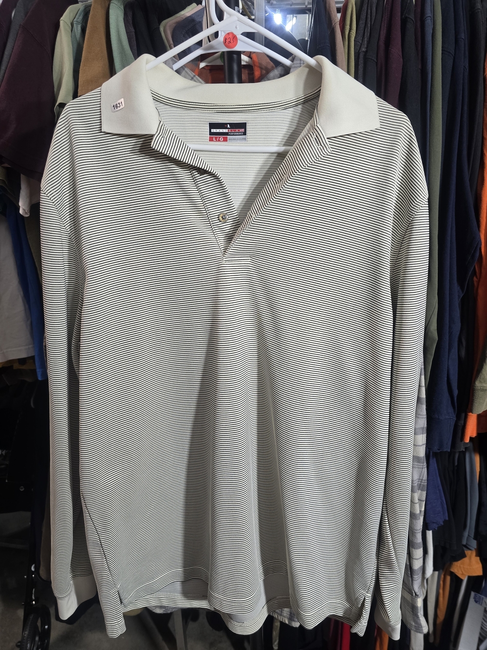 Grand Slam Long-Sleeve Stripe Polo in Cream and Black
